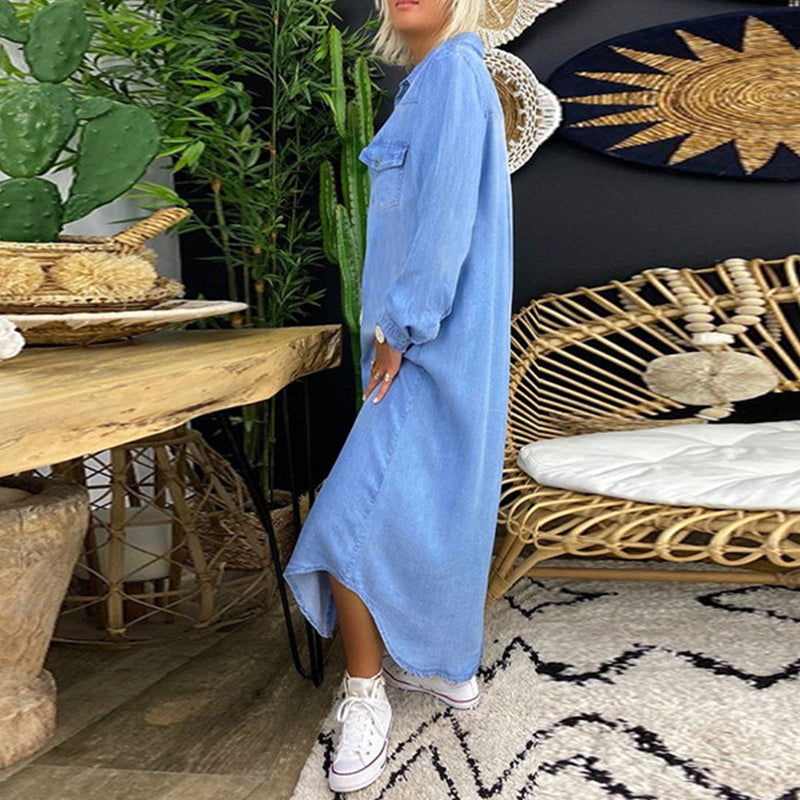 Leviana™ | Robe Maxi à Manches Longues en Denim