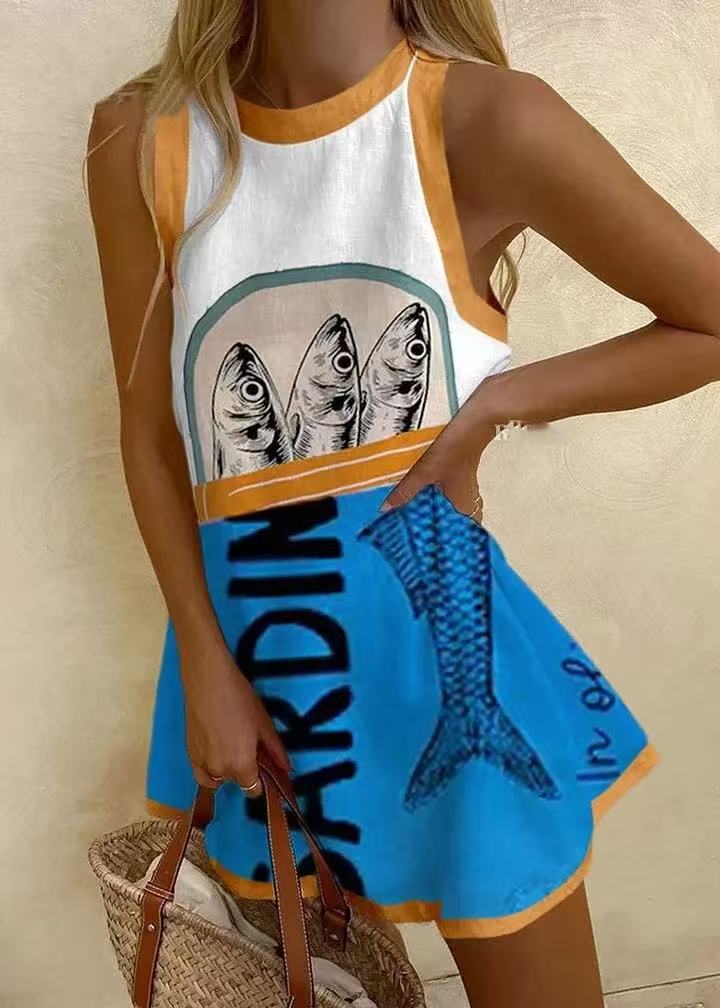 Giorgia™ | Robe Mini avec Imprimé Bleu