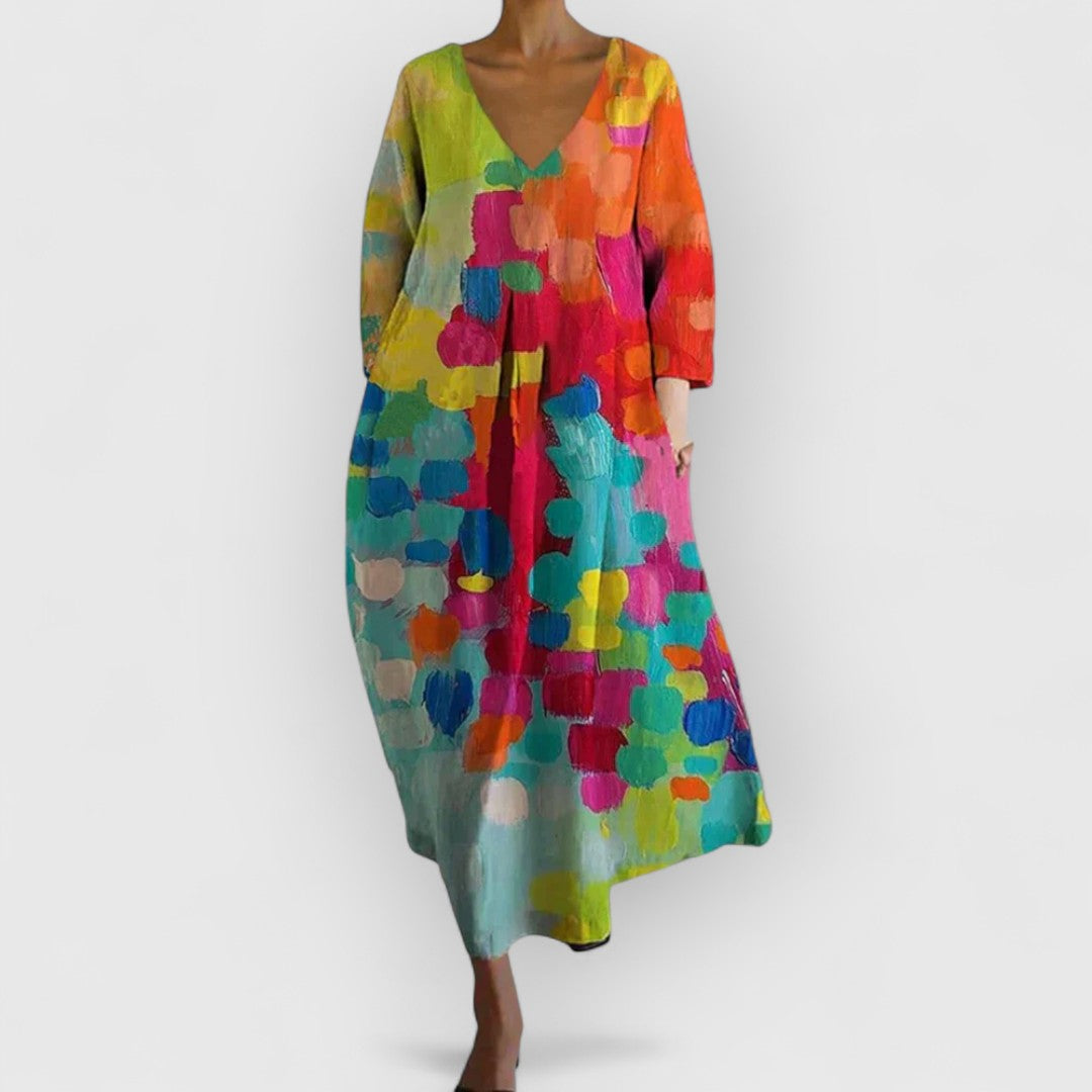Anastasia | Robe à décolleté en V multicolore