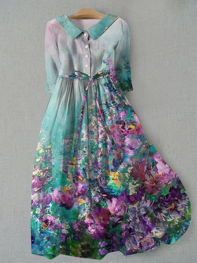 Tessa - Robe florale avec lacets à la taille pour femme