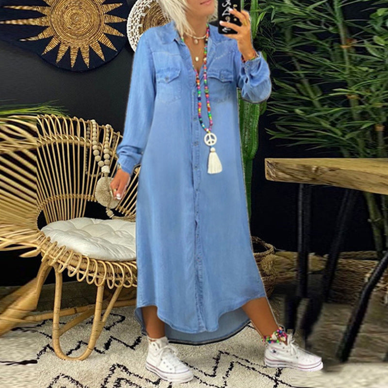 Leviana™ | Robe Maxi à Manches Longues en Denim