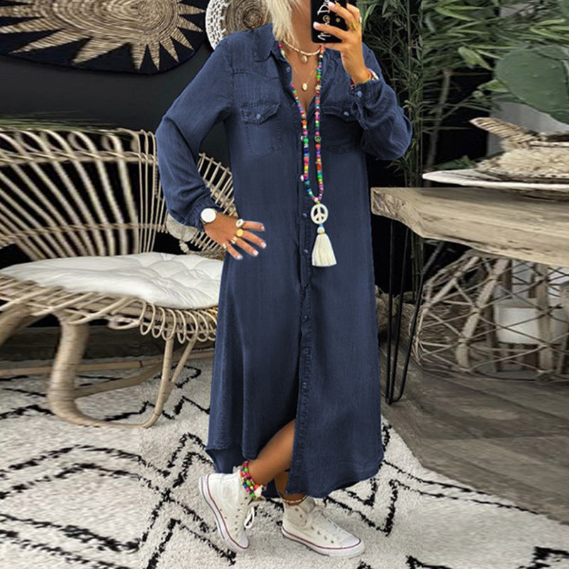 Leviana™ | Robe Maxi à Manches Longues en Denim