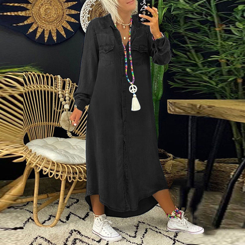 Leviana™ | Robe Maxi à Manches Longues en Denim