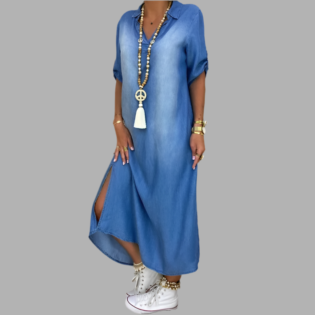 Léa™ | Robe Longue en Jean au Style Décontracté et Flatteur