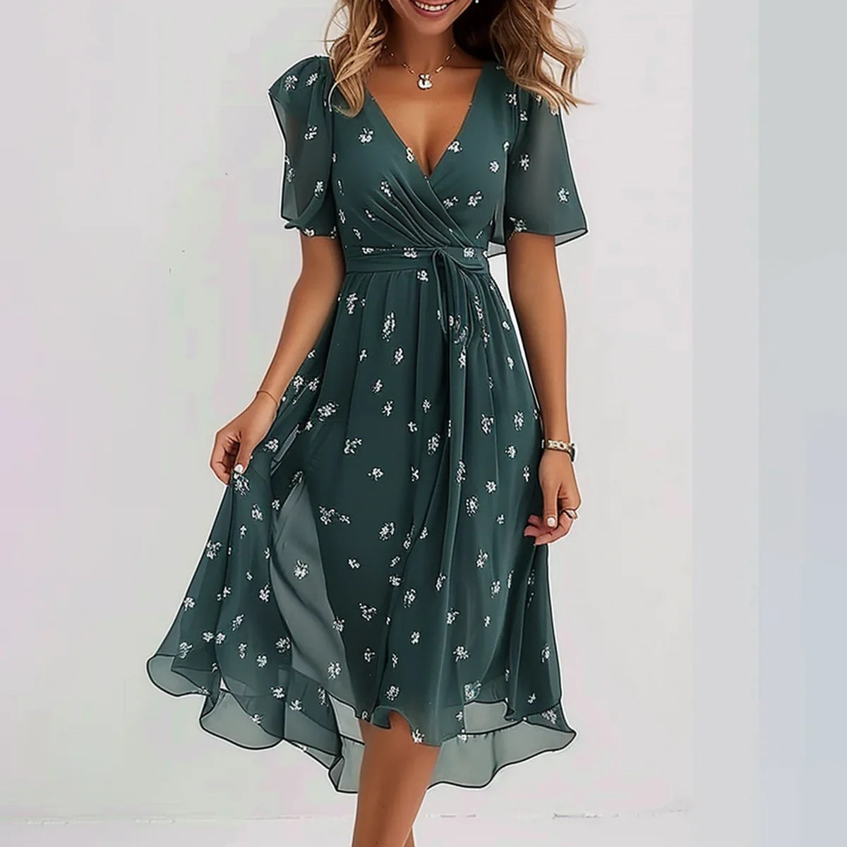 Leviana™ | Robe Midi Fleurie Élégante