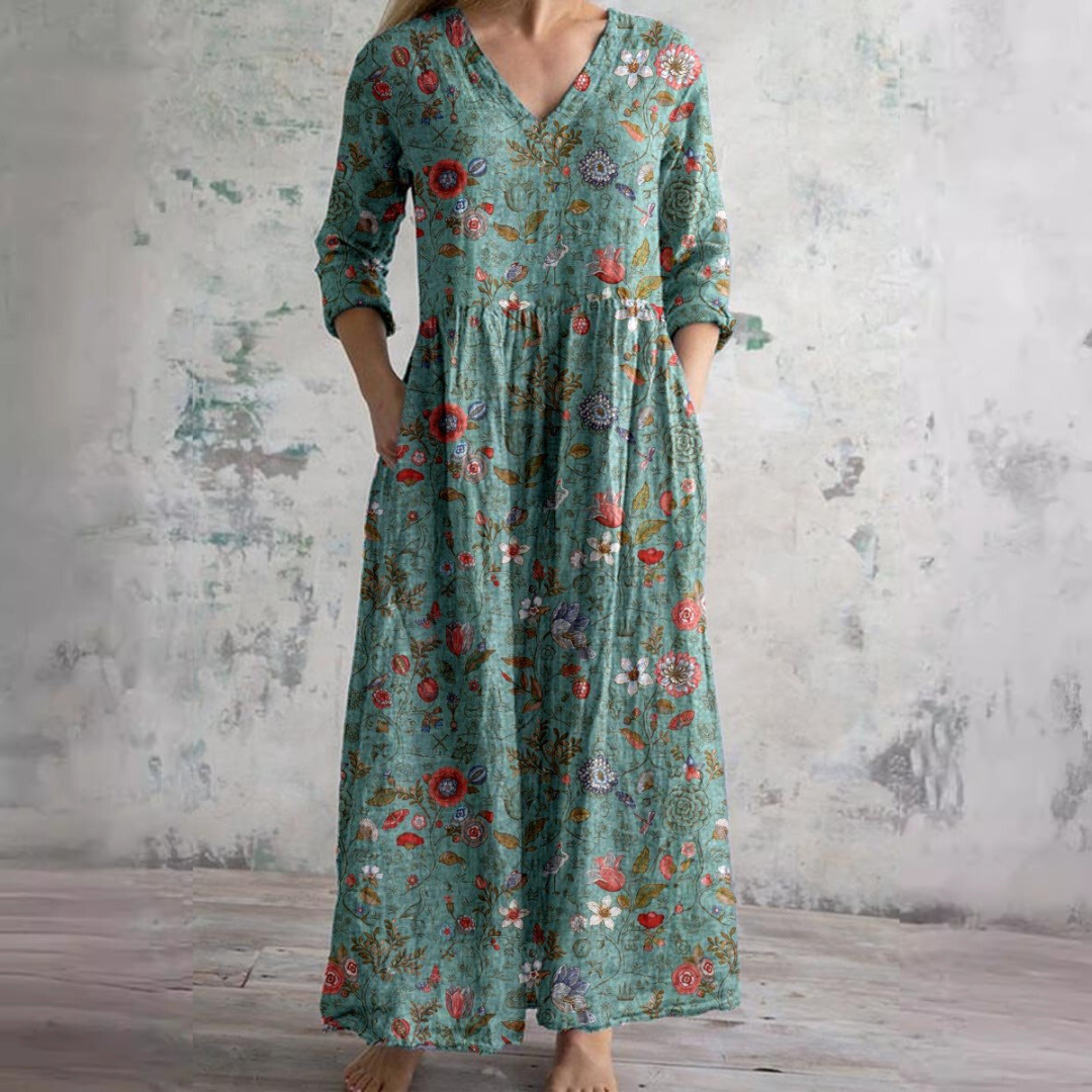 Aroa™ | Robe Longue Fleurie Vintage et Flatteuse
