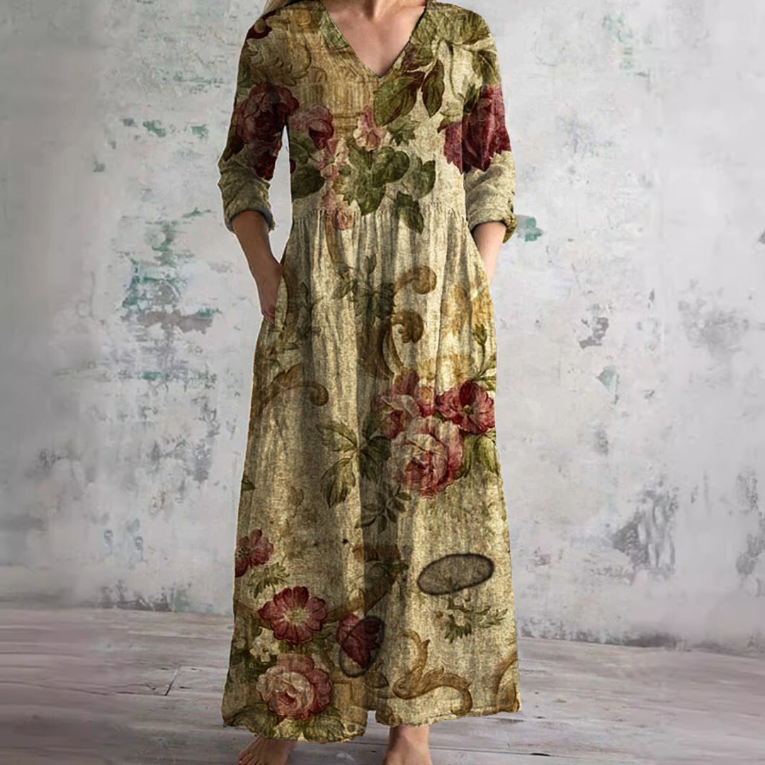 Aroa™ | Robe Longue Fleurie Vintage et Flatteuse