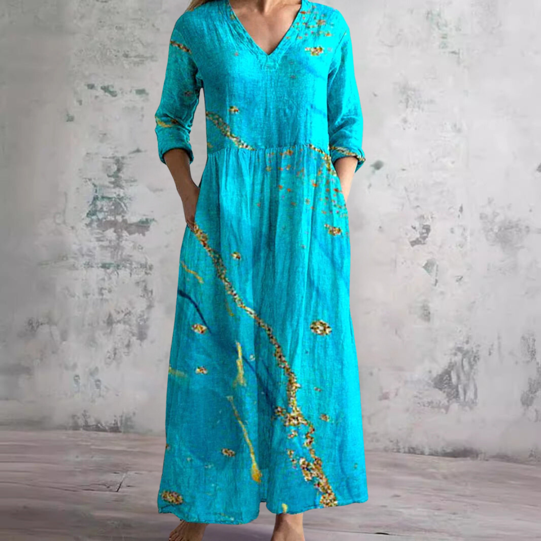 Aroa™ | Robe Longue Fleurie Vintage et Flatteuse
