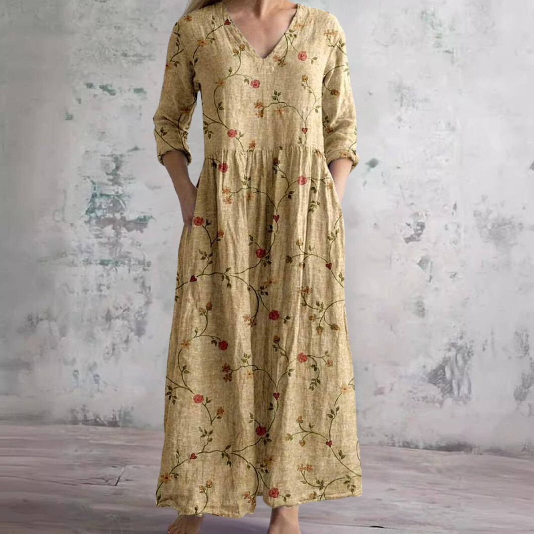 Aroa™ | Robe Longue Fleurie Vintage et Flatteuse