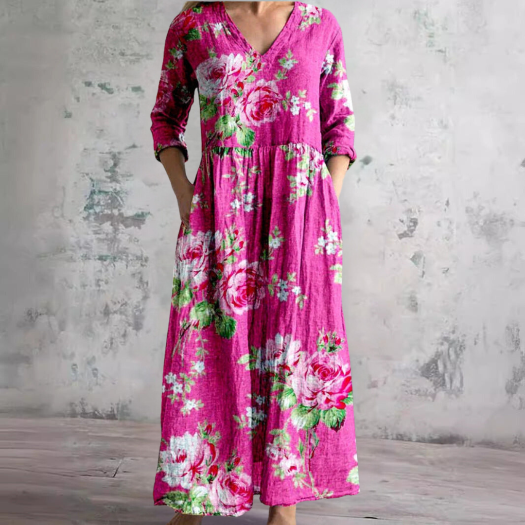 Aroa™ | Robe Longue Fleurie Vintage et Flatteuse