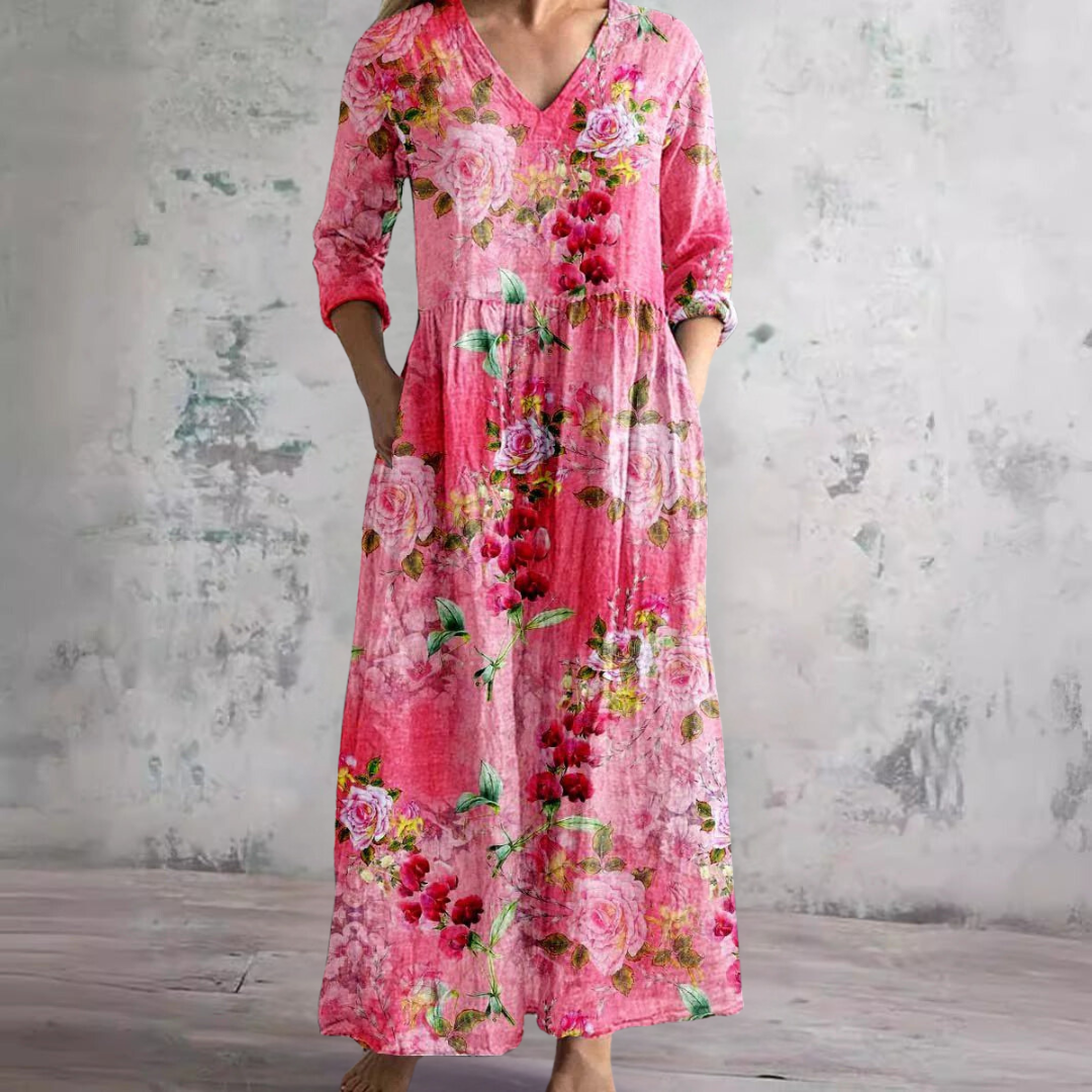 Aroa™ | Robe Longue Fleurie Vintage et Flatteuse