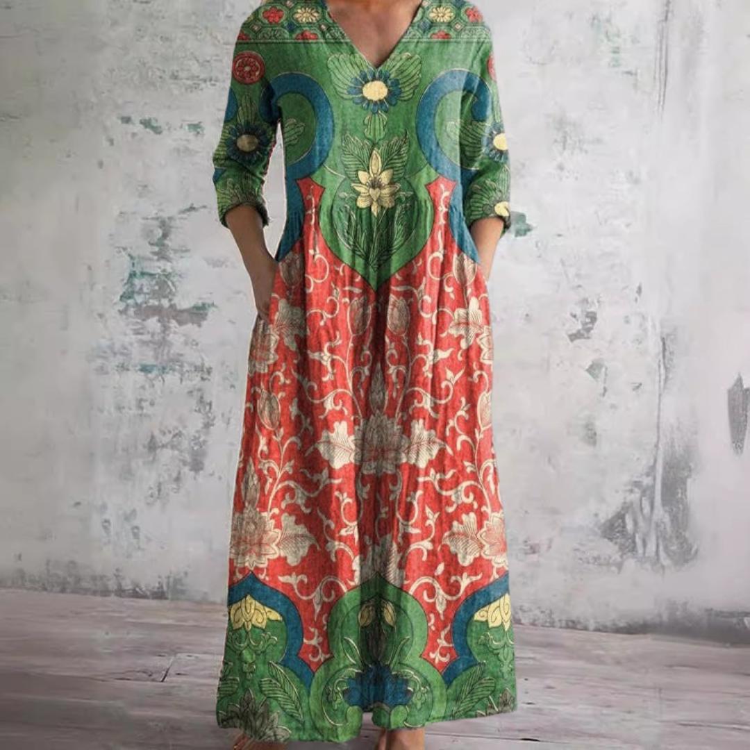 Aroa™ | Robe Longue Fleurie Vintage et Flatteuse