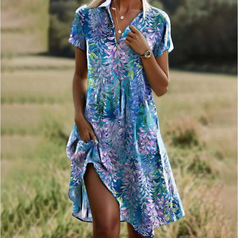Leviana™ | Robe Fleurie à Col V et Boutonnage Élégant