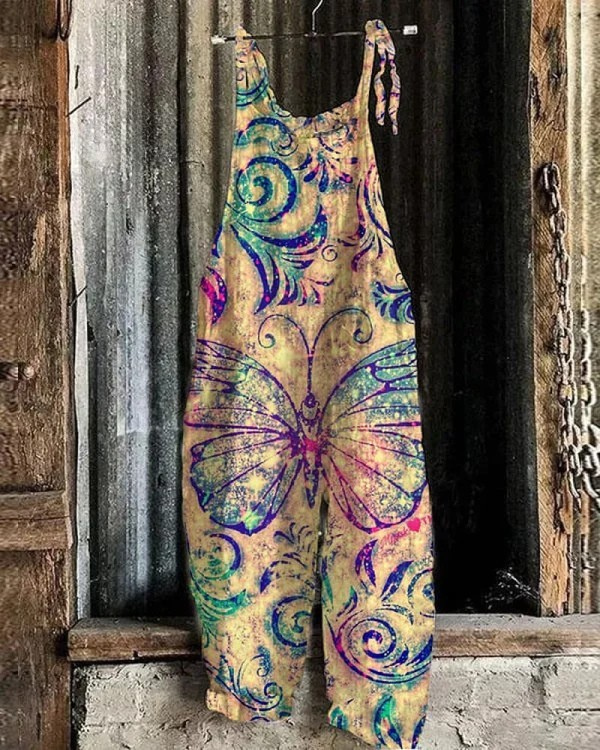 Salopette Vintage Femme avec Imprimé Papillon - Confort et Style pour Toutes les Occasions