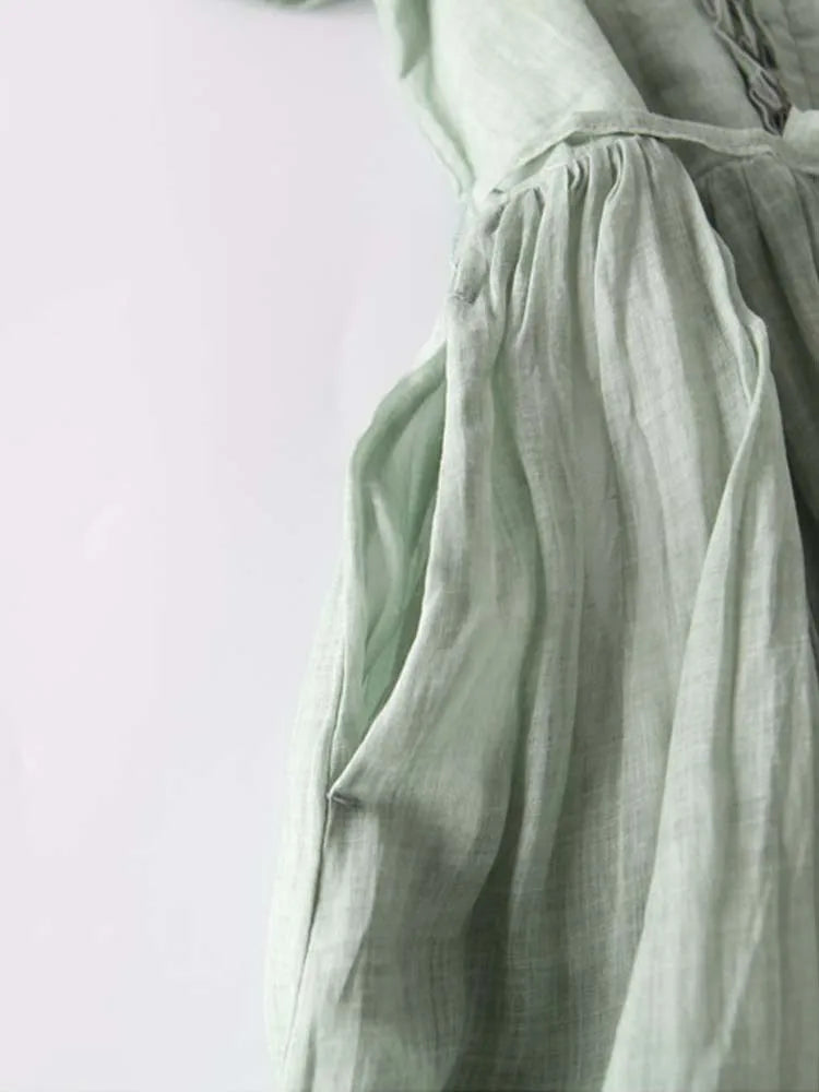 Arya - Robe Femme de Style Rétro avec Col Ronde et Lacs à la Taille