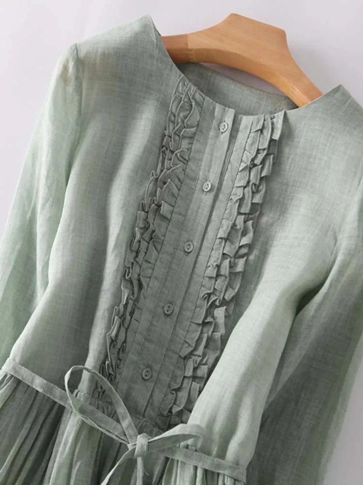 Arya - Robe Femme de Style Rétro avec Col Ronde et Lacs à la Taille