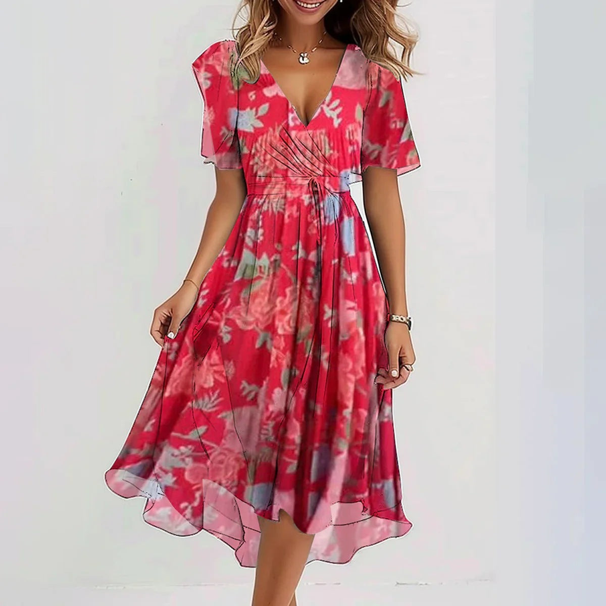 Leviana™ | Robe Midi Fleurie Élégante