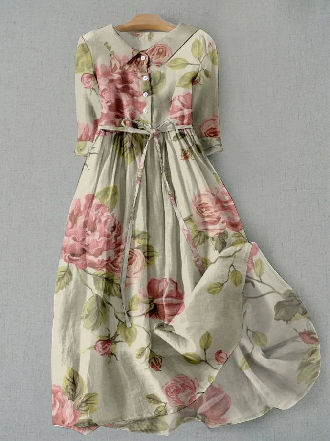 Marley - Robe Vintage avec Cordon et Imprimé Floral